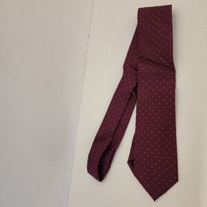Calvin Klein Men's 100% Silk Pindot Neck Tie Dark Red Maroon White Polka Dot